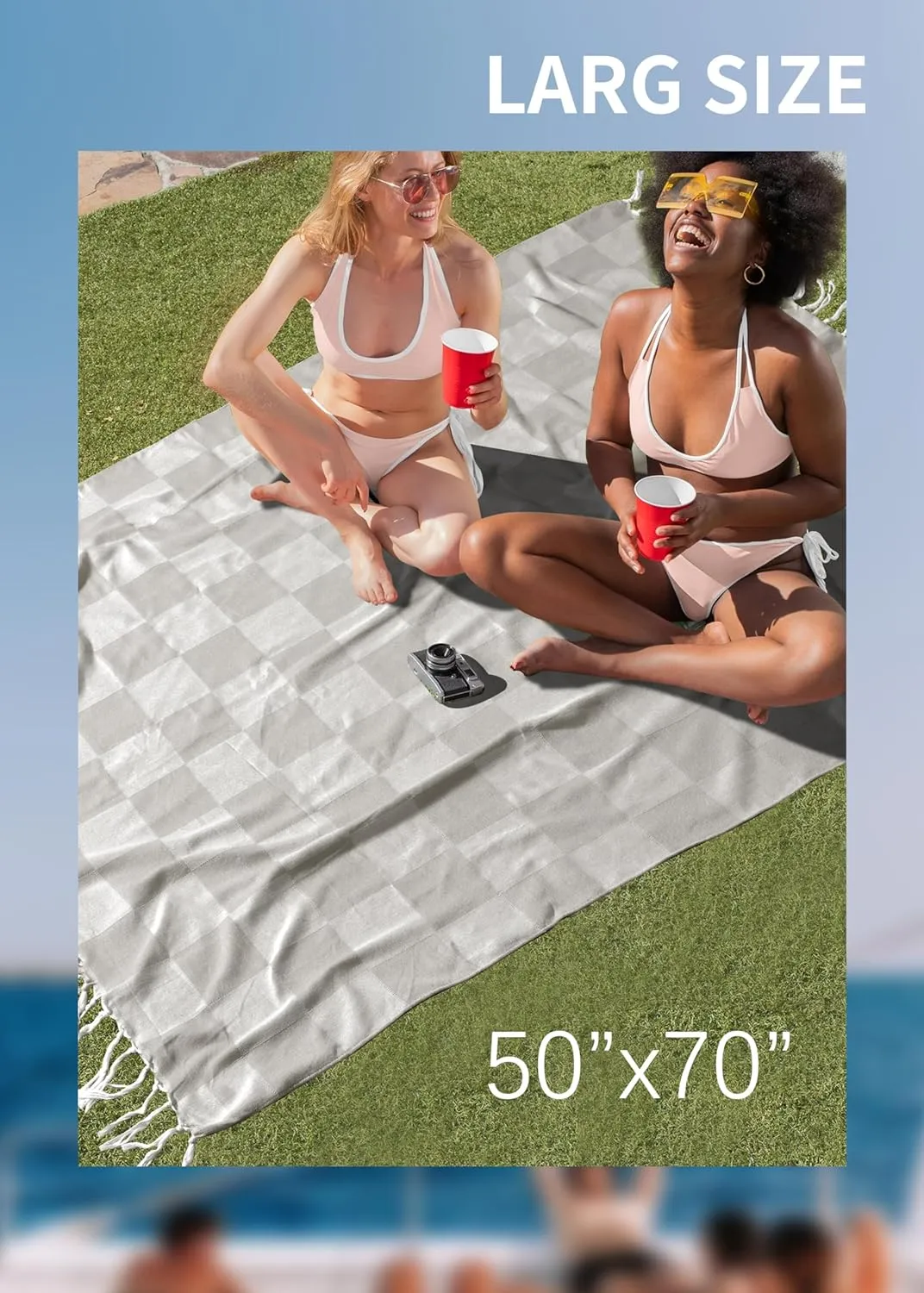 Giant Beach Towel Blanket Autumn Outing Stuff for Women & Men Road Trip Camping Gear Ship Cruise Gear Must Haves Large L Gray Plain Pattern Airplane Accessories Travel Gadgets Yard Mat