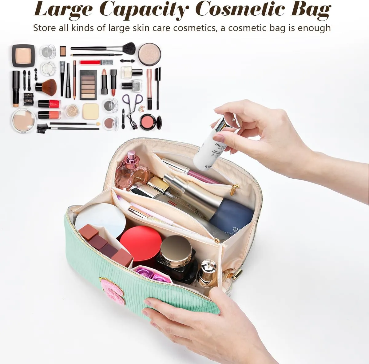 Gifts for Girls, Initial Travel Makeup Bag Women's Day Gift Make up Bag Cosmetic Bags Monther's Day Gifts, Personalized Stuff Bag Cute Makeup Bag Birthday Gifts for Women/Friend/Mother Green - F