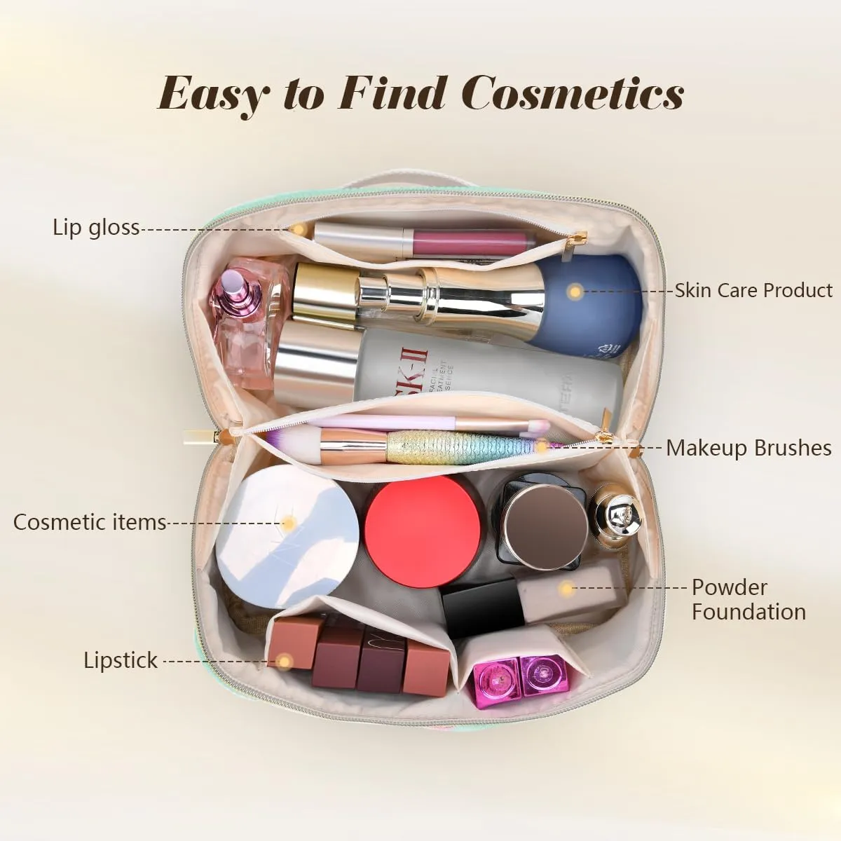 Gifts for Girls, Initial Travel Makeup Bag Women's Day Gift Make up Bag Cosmetic Bags Monther's Day Gifts, Personalized Stuff Bag Cute Makeup Bag Birthday Gifts for Women/Friend/Mother Green - F