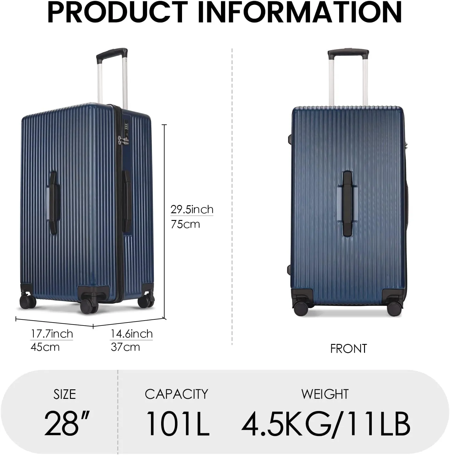 ginzatravel Suitcase, 28 inch suitcase with wheel & Travel Bag & Suitcase Strap, Scratch resistant texture Lightweight PC material, TSA lock (Star Silver (combination))