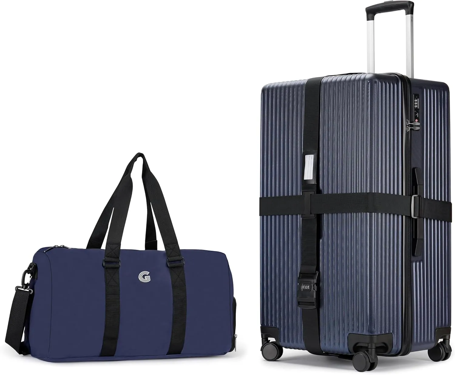 ginzatravel Suitcase, 28 inch suitcase with wheel & Travel Bag & Suitcase Strap, Scratch resistant texture Lightweight PC material, TSA lock (Star Silver (combination))