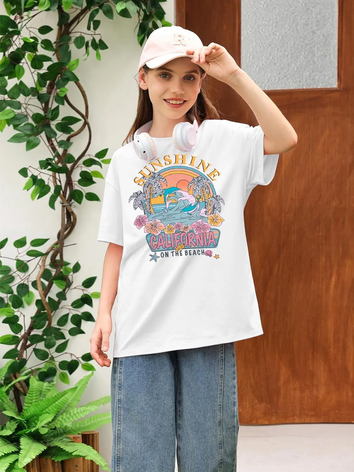 Girl Beach Shirt Sunrise Sunset Sunshine T Shirt for Teen Girls Hawaiian Oversized Graphic Tees Summer Vacation Tops