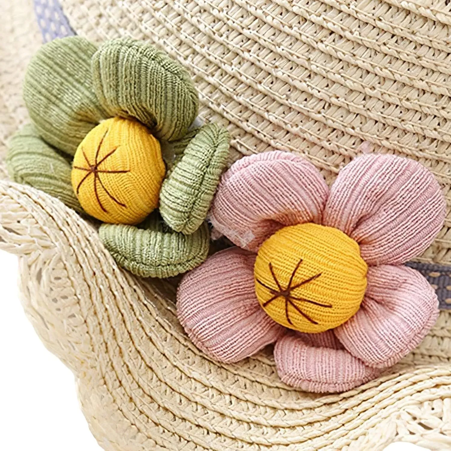 Girls Straw Hat Purse Bag Set Lace Brim Flowers Pearl Summer Beach Sun Hat Princess Shoulder Crossbody Bag Chin Strap