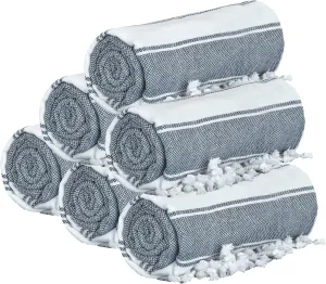 GLAMBURG Peshtemal Turkish Beach Towel Cotton Oversized 36x71 Set of 6 for Adults, Soft Durable Absorbent Extra Large Hammam Bath Sheet - Navy Blue