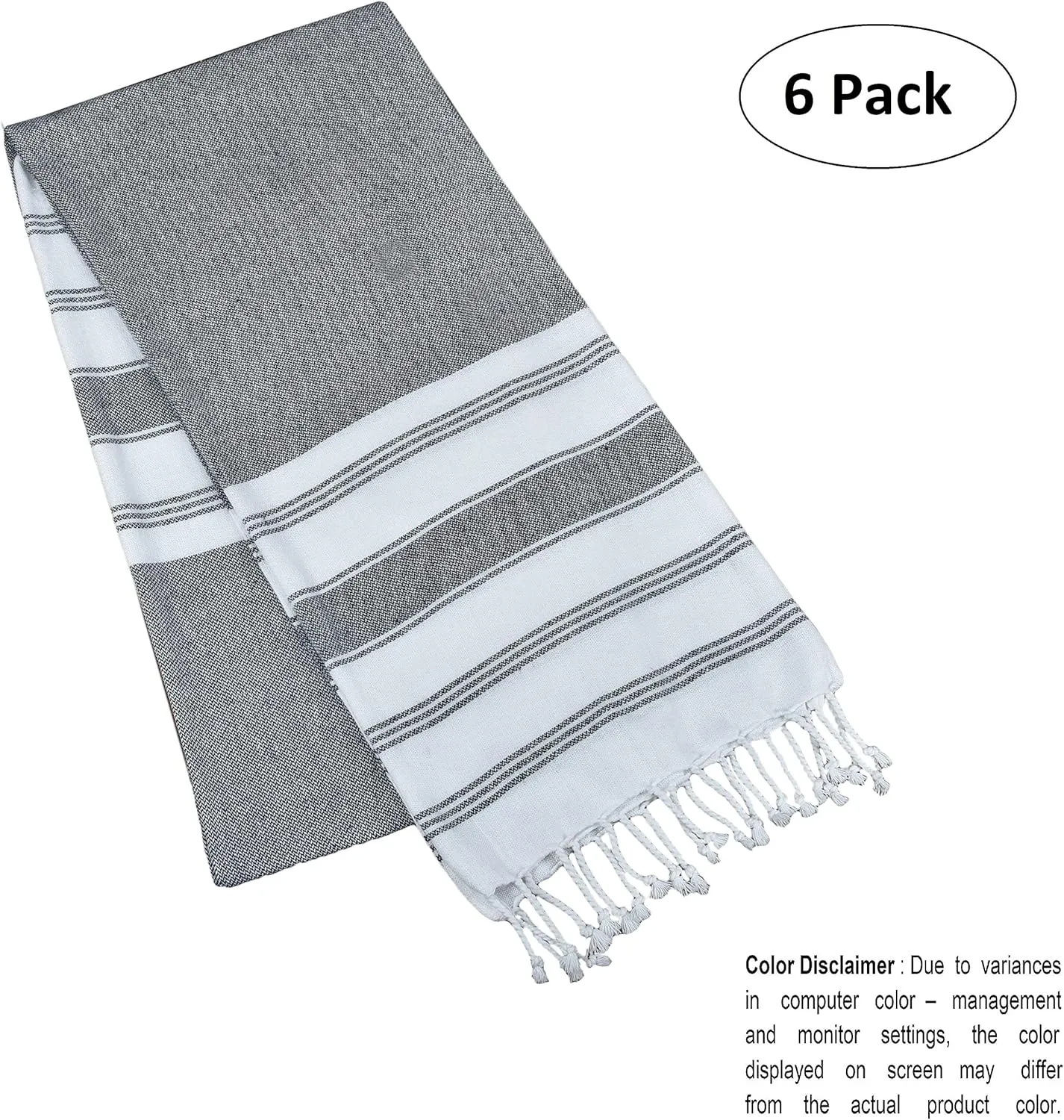 GLAMBURG Peshtemal Turkish Beach Towel Cotton Oversized 36x71 Set of 6 for Adults, Soft Durable Absorbent Extra Large Hammam Bath Sheet - Navy Blue