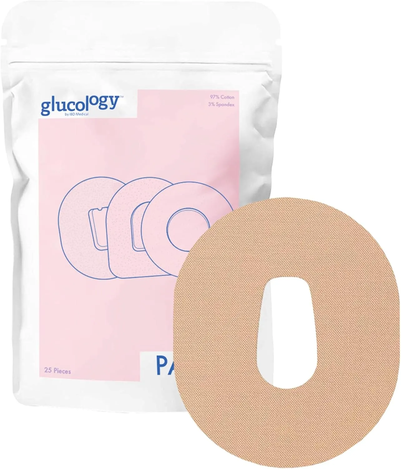 Glucology CGM Patches for Dexcom G6 Beige | 25 Pack | Waterproof & Universal Patch
