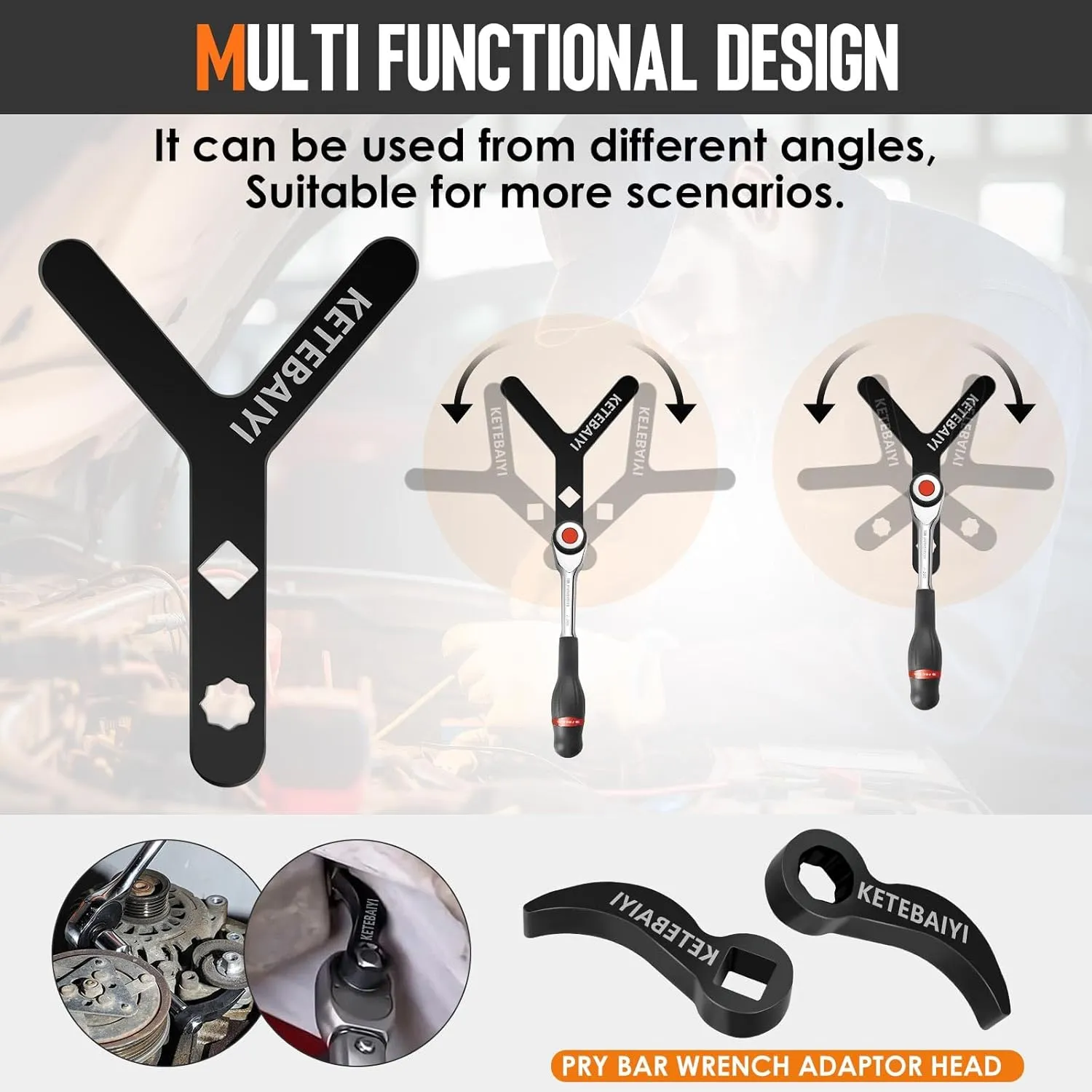 GM Combination Tool Set - with Lower Control arm Prying Tool, strut Spreader, pry bar Wrench Adapter, for Volkswagen, Audi, BMW, Ford, Peugeot, Citroen (Combination Model)