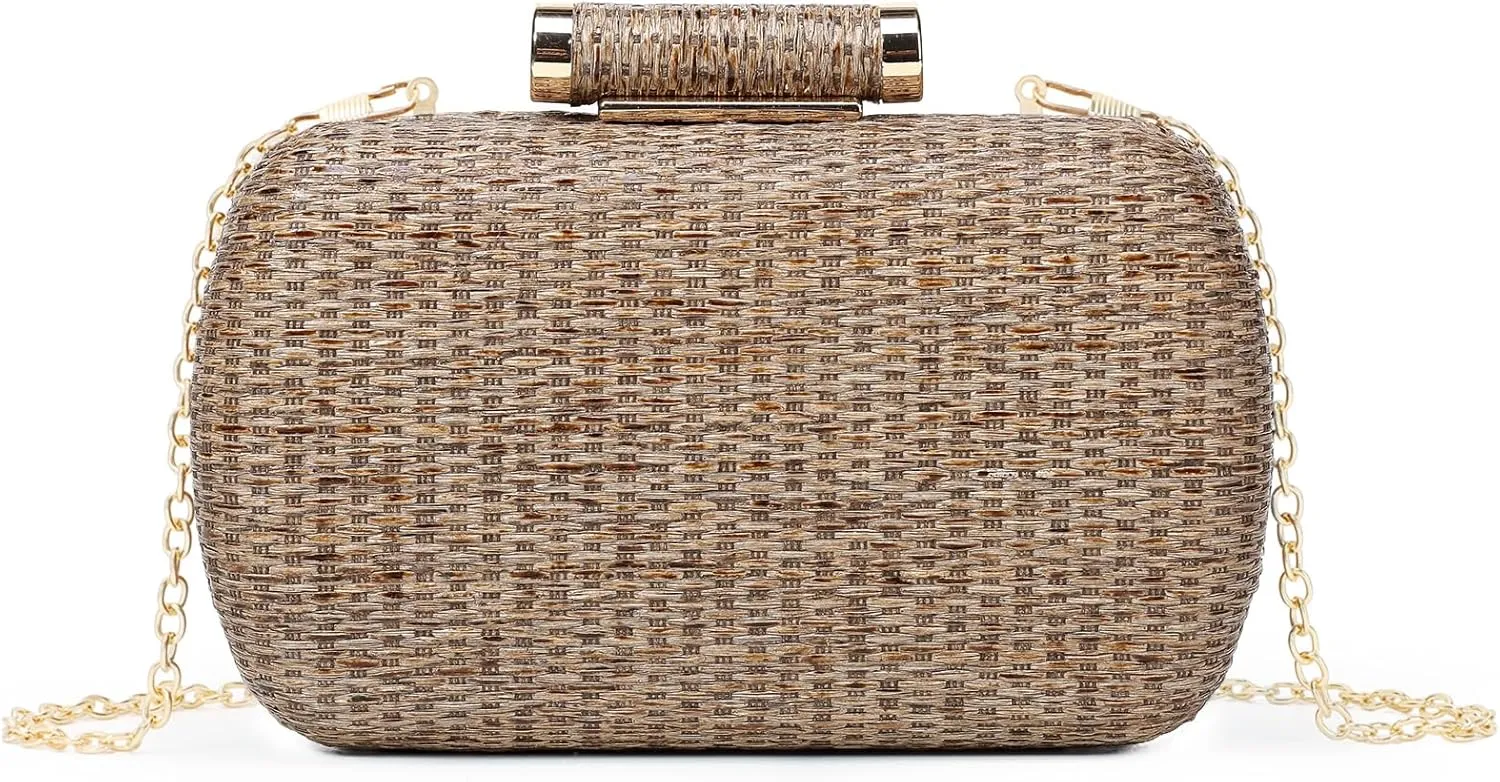 GOKTOW Small Straw Purse Clutch for Women,Woven Handbag Raffia Bag for Summer,Wicker Evening Bag for Party Wedding