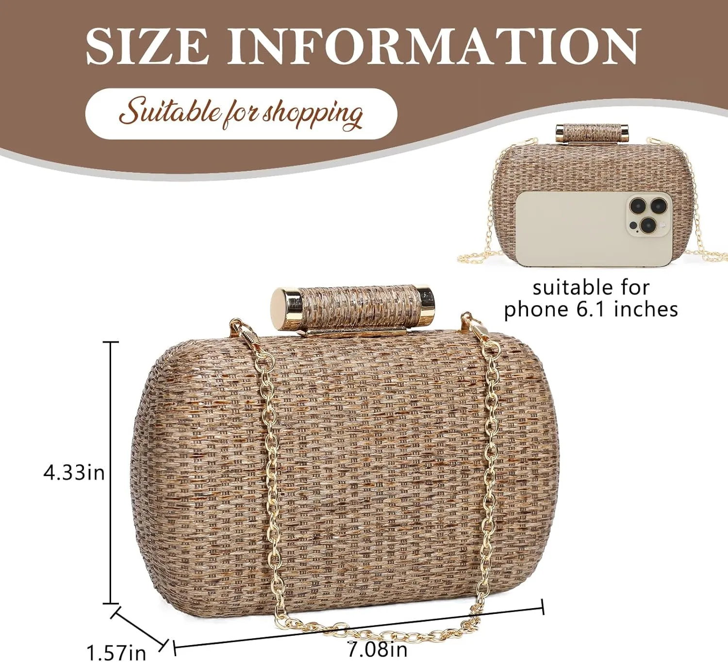 GOKTOW Small Straw Purse Clutch for Women,Woven Handbag Raffia Bag for Summer,Wicker Evening Bag for Party Wedding