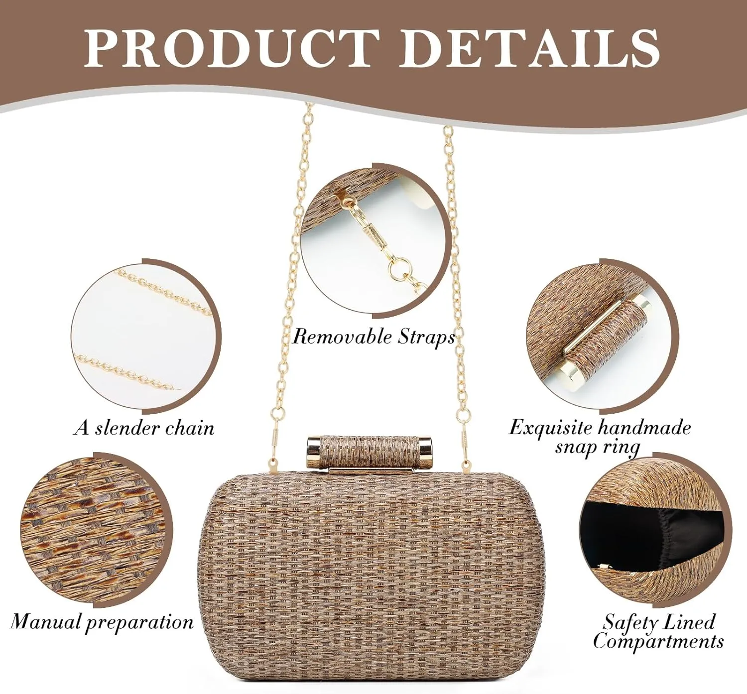 GOKTOW Small Straw Purse Clutch for Women,Woven Handbag Raffia Bag for Summer,Wicker Evening Bag for Party Wedding