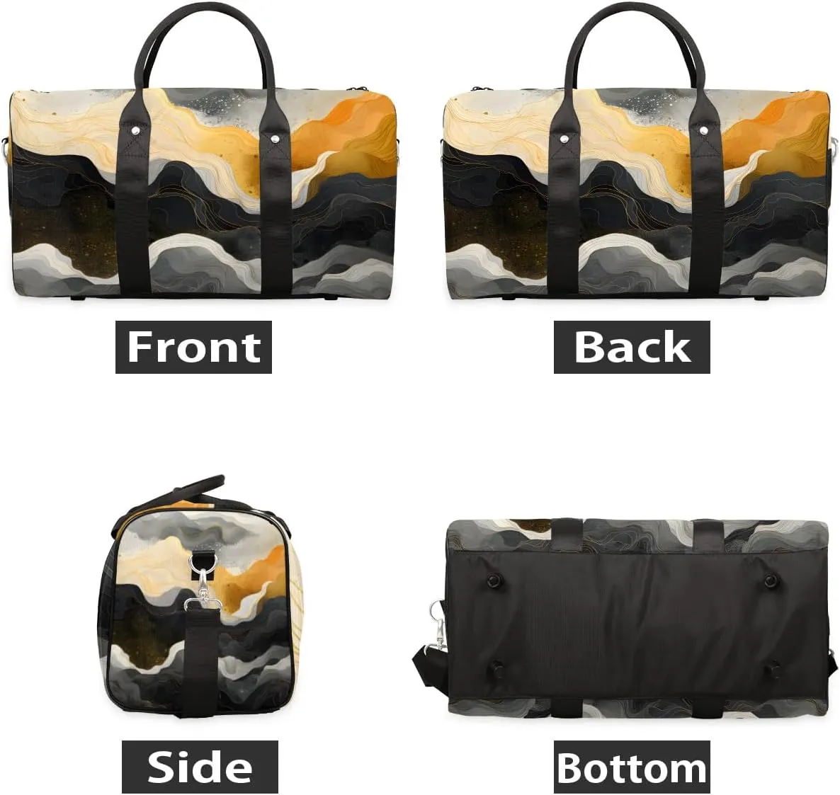 Gold Black Marble Travel Duffel Bag for Women Men Waterproof Foldable Overnight Weekender Bag Large Capacity Sports Gym Bag
