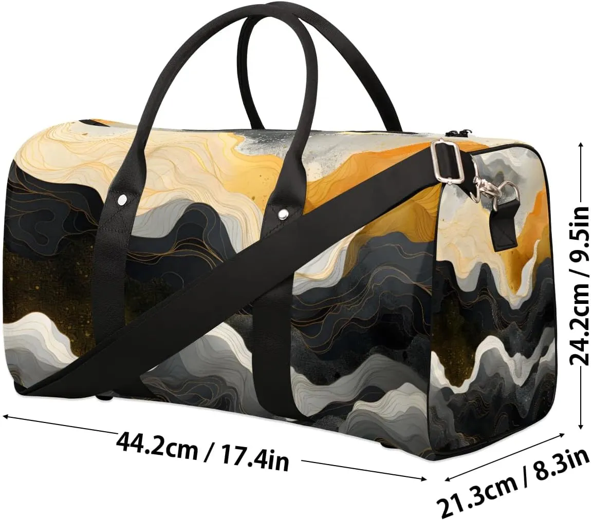 Gold Black Marble Travel Duffel Bag for Women Men Waterproof Foldable Overnight Weekender Bag Large Capacity Sports Gym Bag