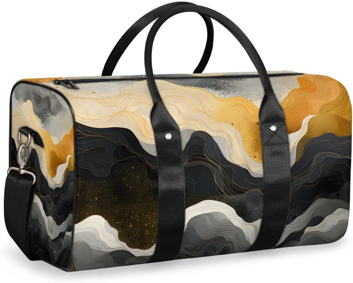 Gold Black Marble Travel Duffel Bag for Women Men Waterproof Foldable Overnight Weekender Bag Large Capacity Sports Gym Bag