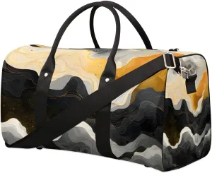 Gold Black Marble Travel Duffel Bag for Women Men Waterproof Foldable Overnight Weekender Bag Large Capacity Sports Gym Bag