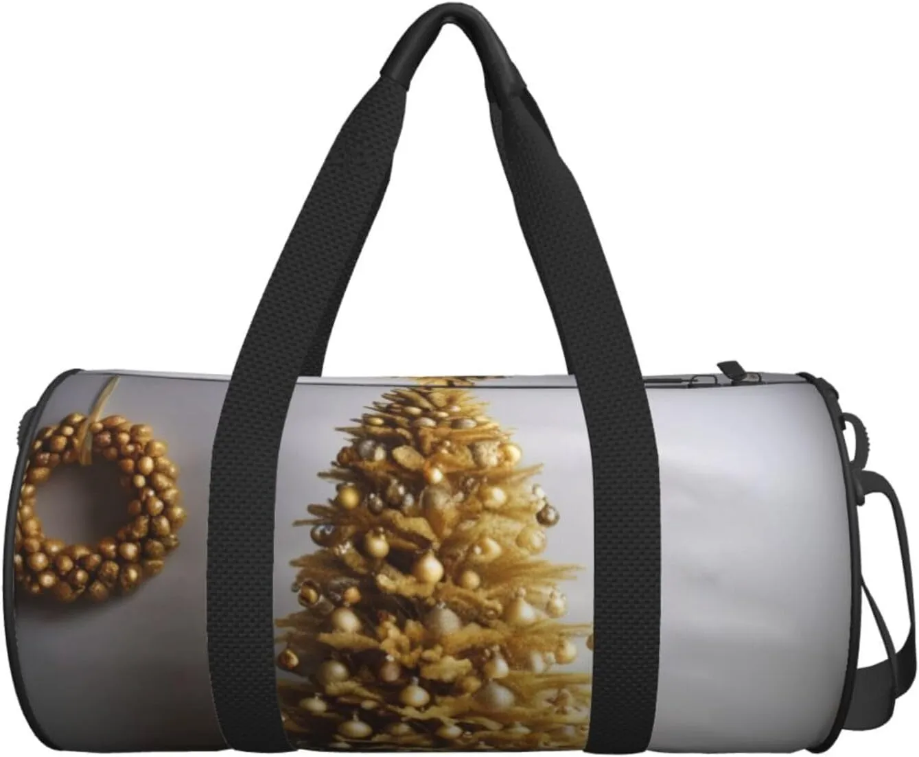 Golden Glitter Christmas Tree Printed Travel Bag,Round Personal Item Storage bag,Foldie Duffel Bag for Traveling Vacation,Fitness,Sports