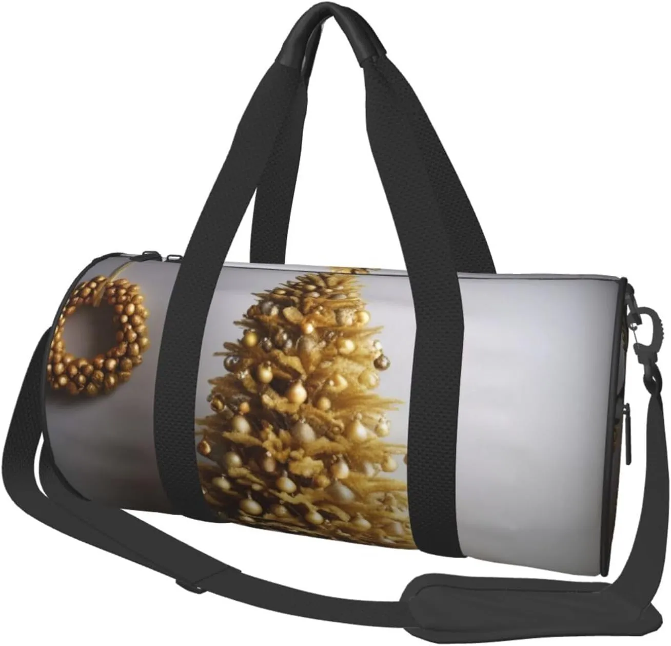 Golden Glitter Christmas Tree Printed Travel Bag,Round Personal Item Storage bag,Foldie Duffel Bag for Traveling Vacation,Fitness,Sports