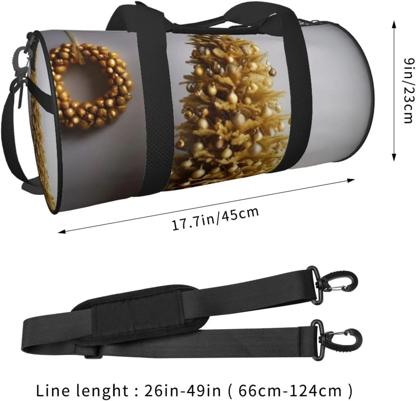Golden Glitter Christmas Tree Printed Travel Bag,Round Personal Item Storage bag,Foldie Duffel Bag for Traveling Vacation,Fitness,Sports
