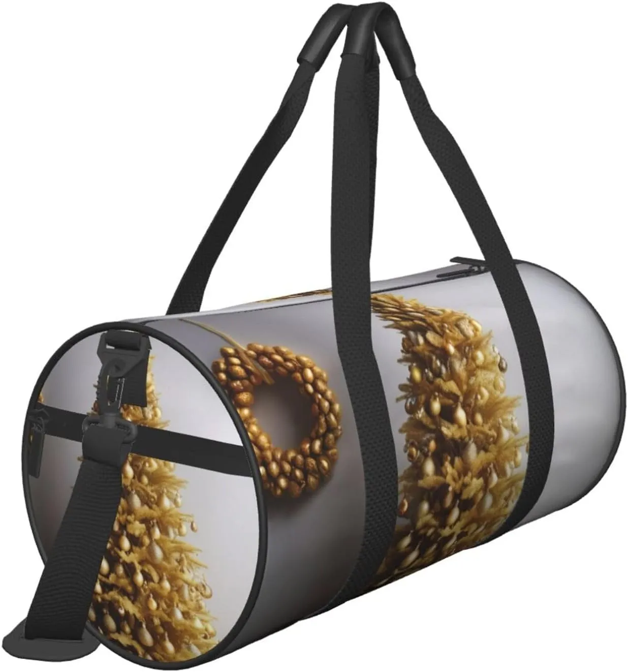 Golden Glitter Christmas Tree Printed Travel Bag,Round Personal Item Storage bag,Foldie Duffel Bag for Traveling Vacation,Fitness,Sports