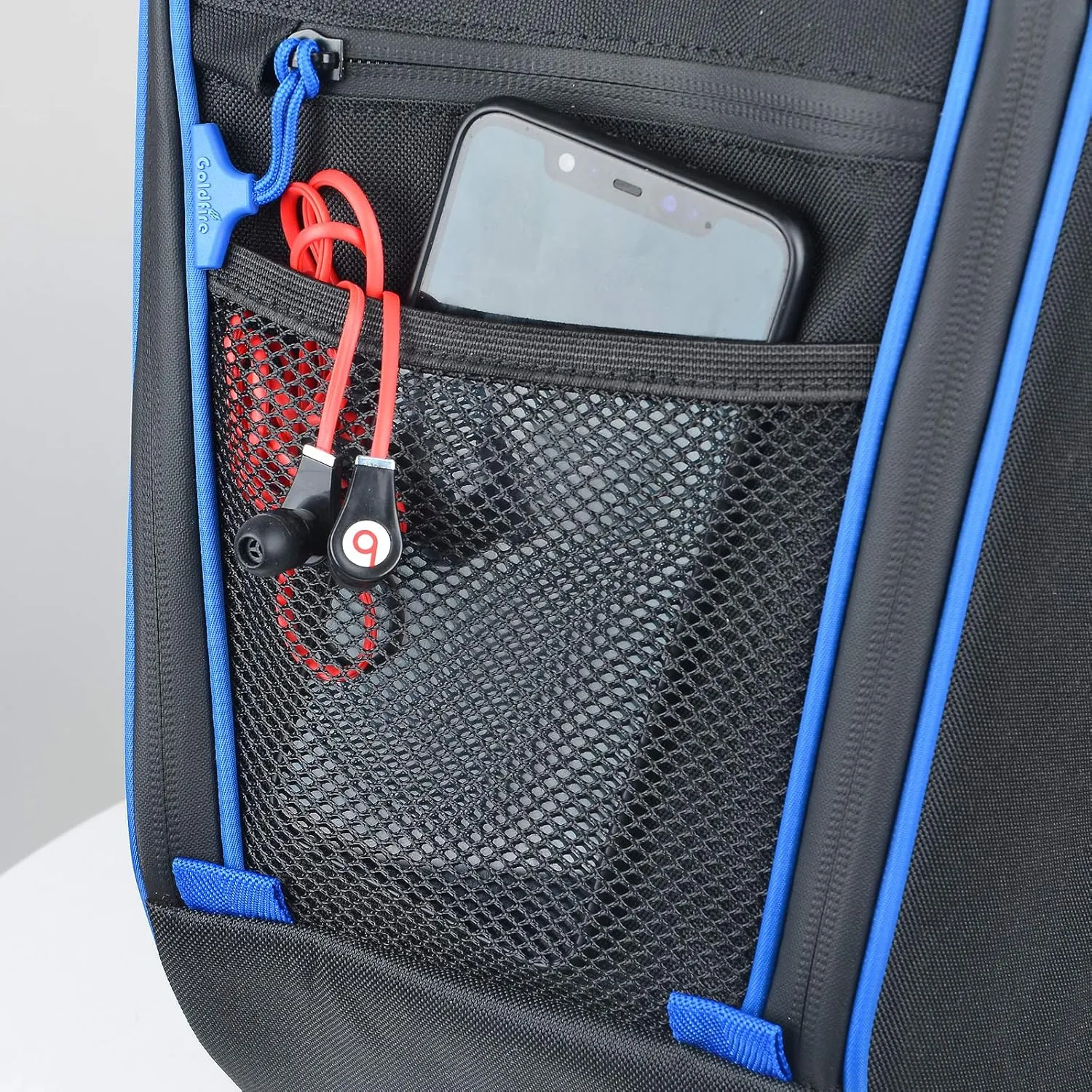 Goldfire RZR PRO XP Storage Bag, UTV Cab Pack Center Seat Bag 1680D Wear Resistant Zippers Tool Organizer Gear Bag for Polaris PRO XP / 4 2020-2025 (Blue Piping)