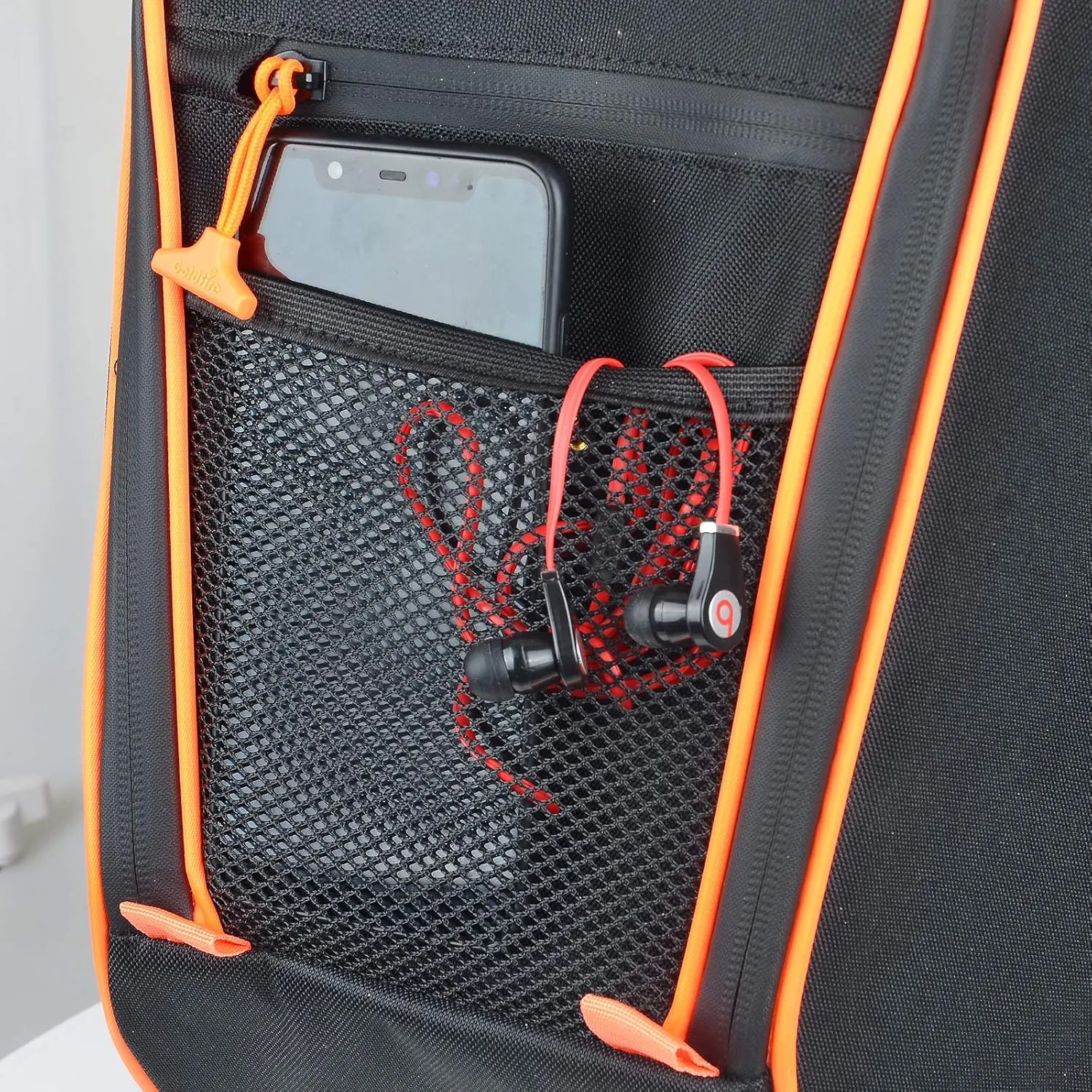 Goldfire RZR PRO XP Storage Bag, UTV Cab Pack Center Seat Bag 1680D Wear Resistant Zippers Tool Organizer Gear Bag for Polaris PRO XP / 4 2020-2025 (Orange Piping)