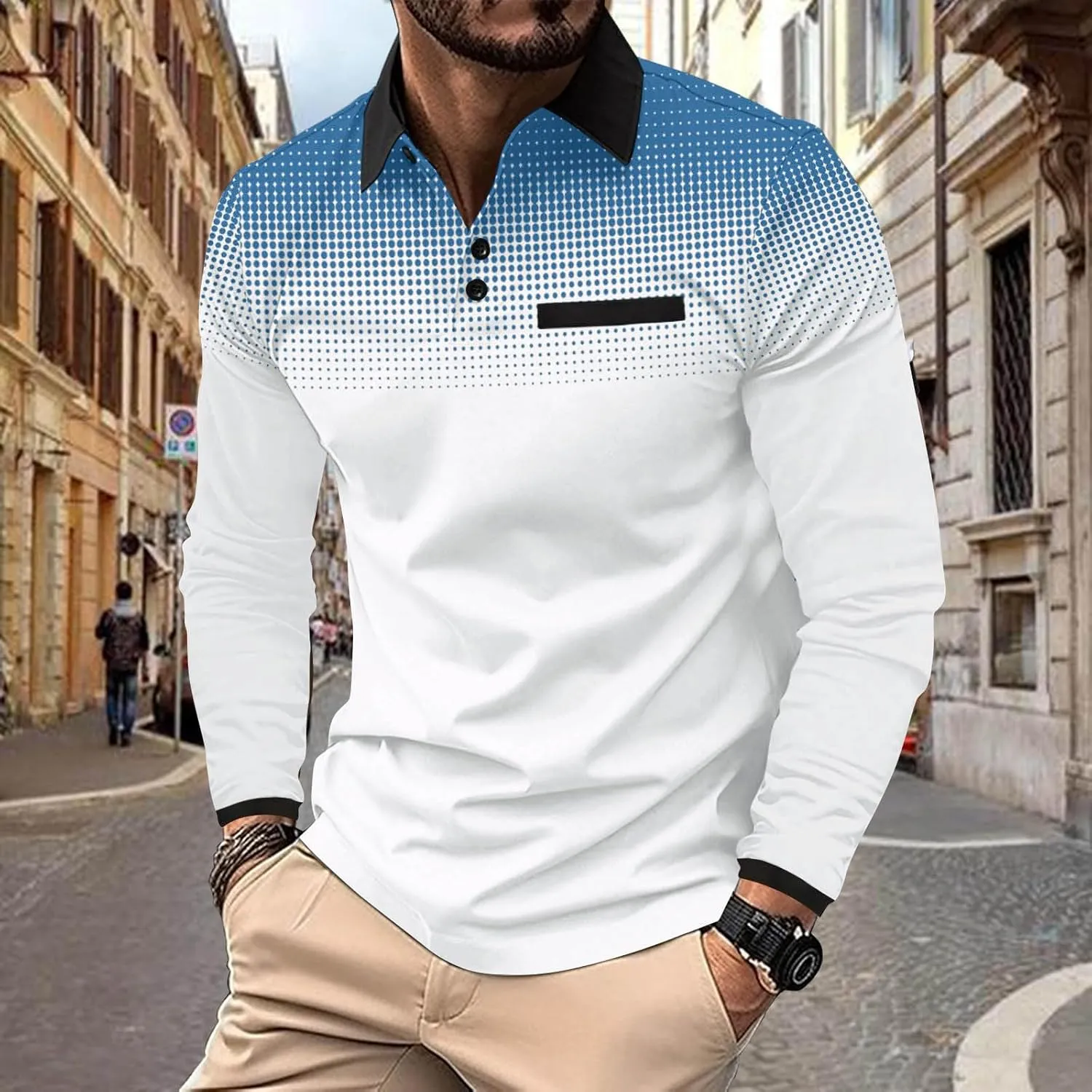 Golf Shirts for Men Fashion Long Sleeve Quarter Button Pullover Tops Causal Stylish Work Lightweight Polo T-Shirts