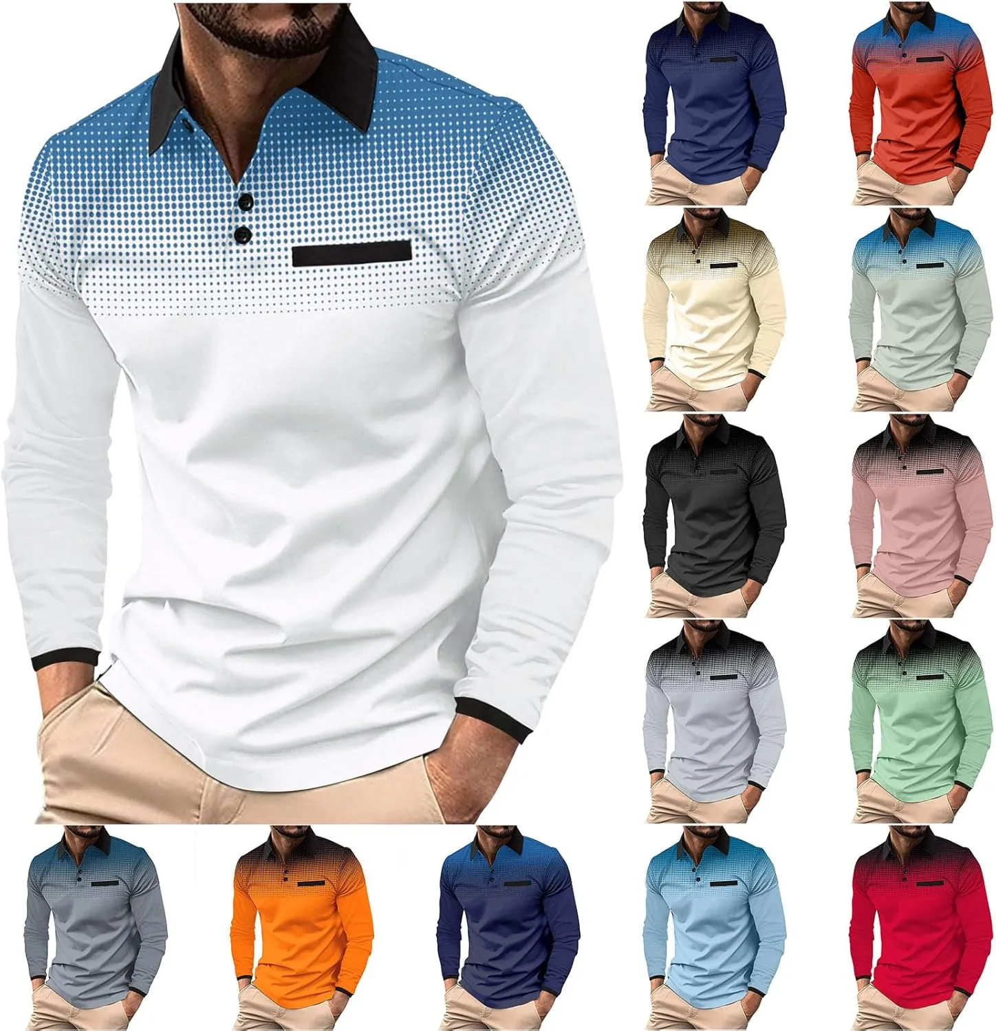 Golf Shirts for Men Fashion Long Sleeve Quarter Button Pullover Tops Causal Stylish Work Lightweight Polo T-Shirts