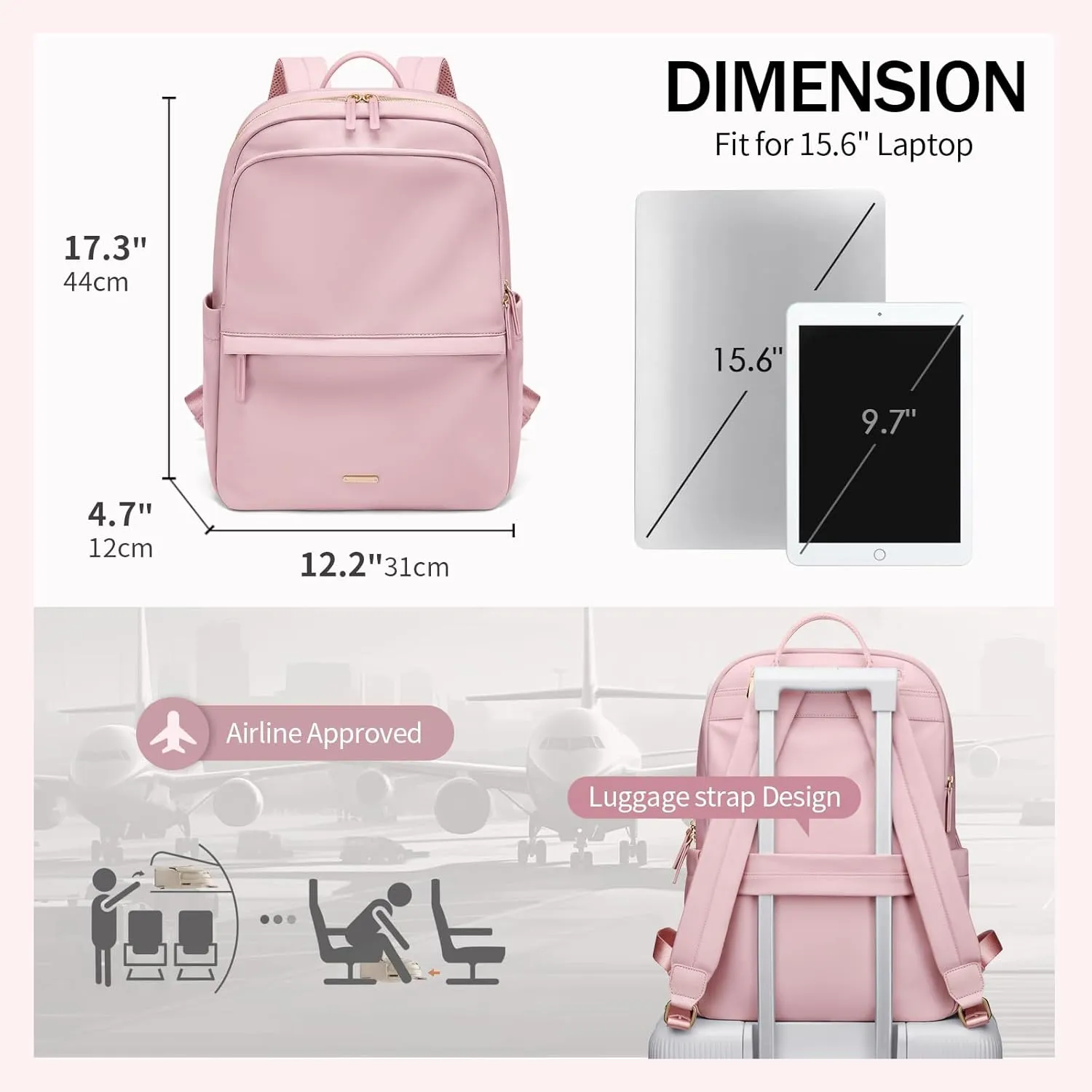 GOLF SUPAGS Women Laptop Backpack Casual Daypack for Work Travel College Backpack Purse Separate Laptop Compartment Fits 15.6 Inch Notebook
