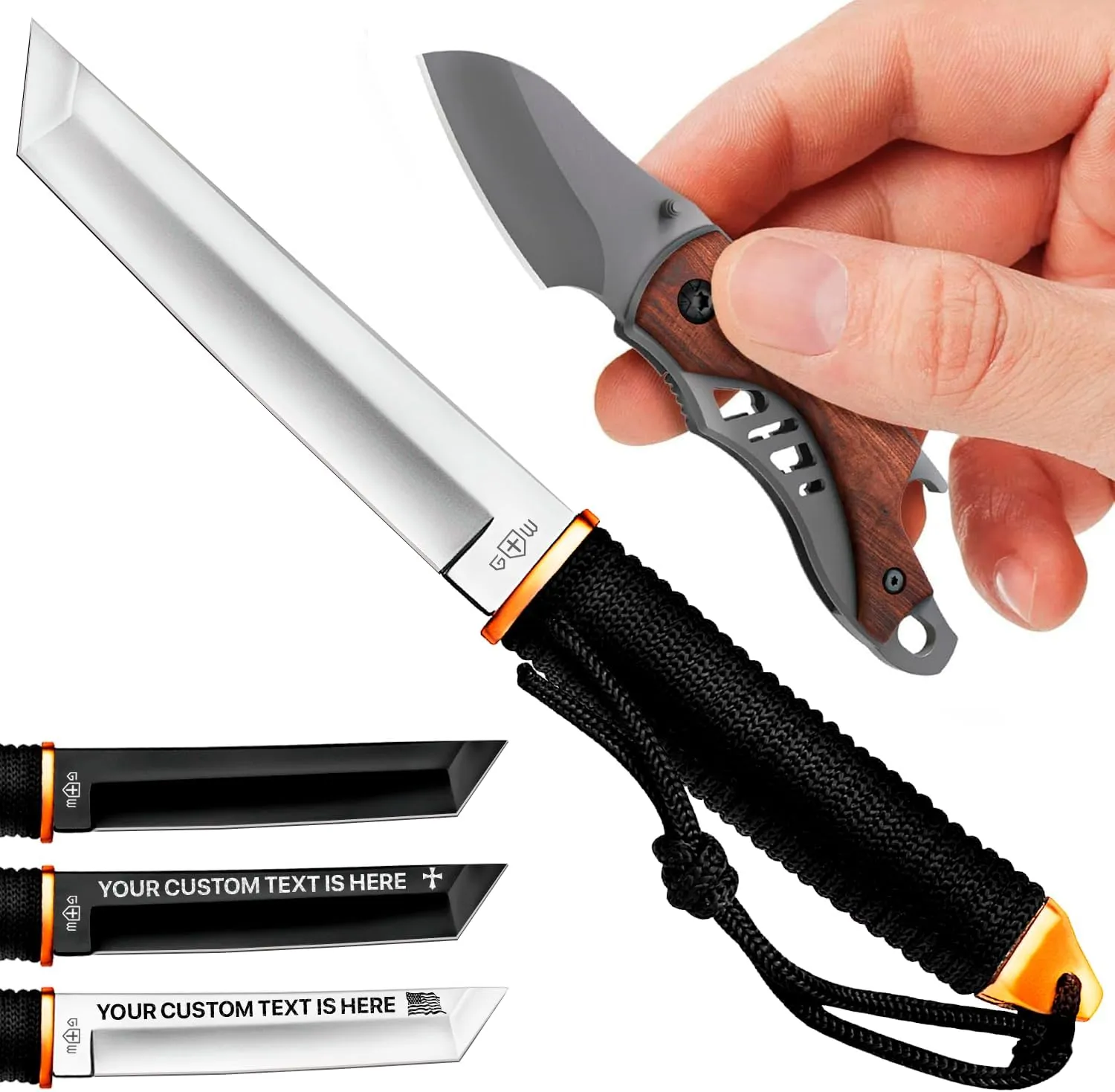 GOOD WORKER Tanto Camping Knife with Sheath – 3  Colors – 5.9" Fixed Full Tang Mirror Polished Blade – 5.7’’ Pocket Knife – Best Mini Folding Knives – Small Sharp Knife with Bottle Opener