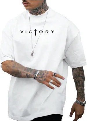 GORGLITTER Men's Crewneck T Shirt Letter Graphic Short Sleeve Casual Drop Shoulder Oversized Tee