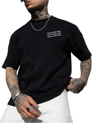 GORGLITTER Men's Crewneck T Shirt Letter Graphic Short Sleeve Casual Drop Shoulder Oversized Tee