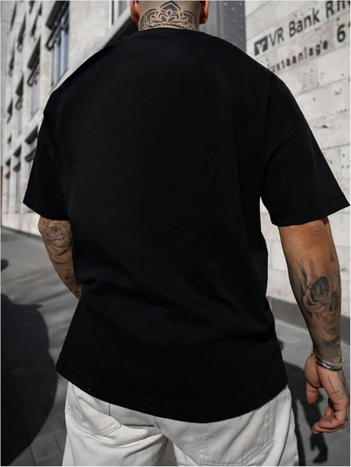 GORGLITTER Men's Crewneck T Shirt Letter Graphic Short Sleeve Casual Drop Shoulder Oversized Tee