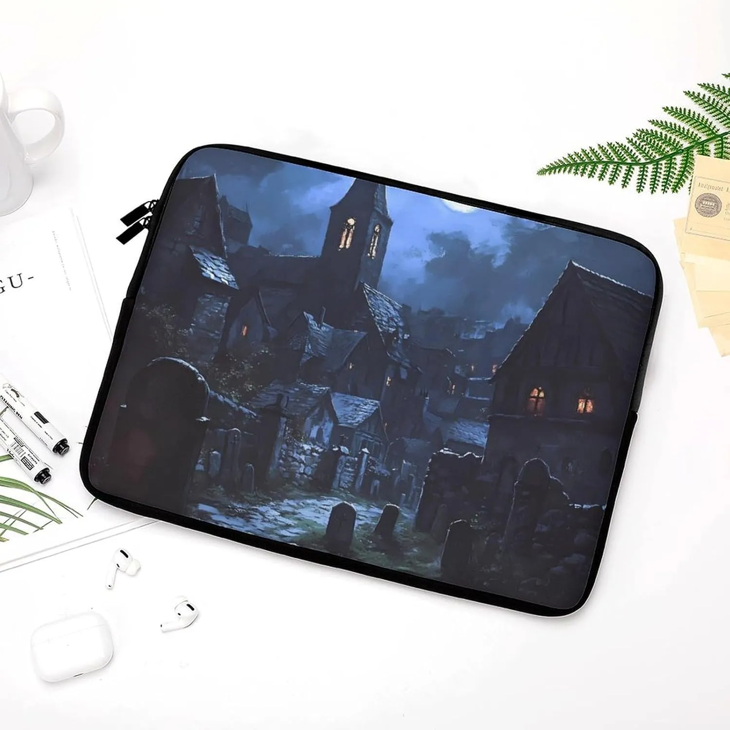 Gothic Architecture Church Cemetery Fashion Laptop Sleeve Bag Computer Carrying Case for Business Office Travel
