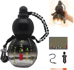 Gourd Water Bottle, 28oz Gourd Shape Sports Water Bottle, Monkey King Wu Kong Gourd Bottle,Chinese Vintage Gourd Travel Gourd Water Flask,Cup String,DIY Stickers(Black and Transparent)