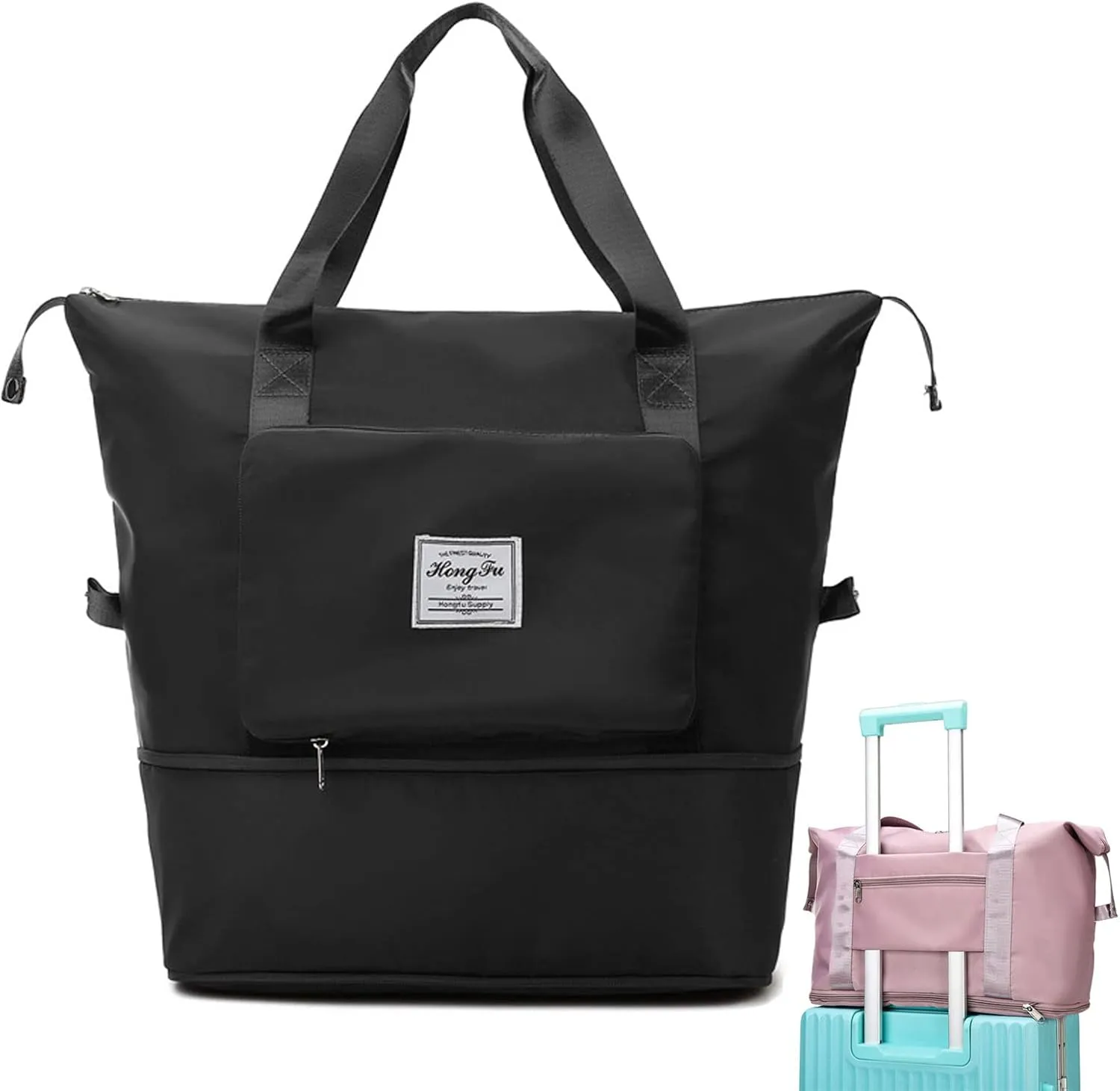 Gpmsign Travel Bag, Large Capacity Folding Travel Bag, High-capacity Double-layer Wet Separation Travelling Bag (Black)