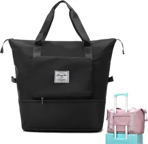 Gpmsign Travel Bag, Large Capacity Folding Travel Bag, High-capacity Double-layer Wet Separation Travelling Bag (Black)