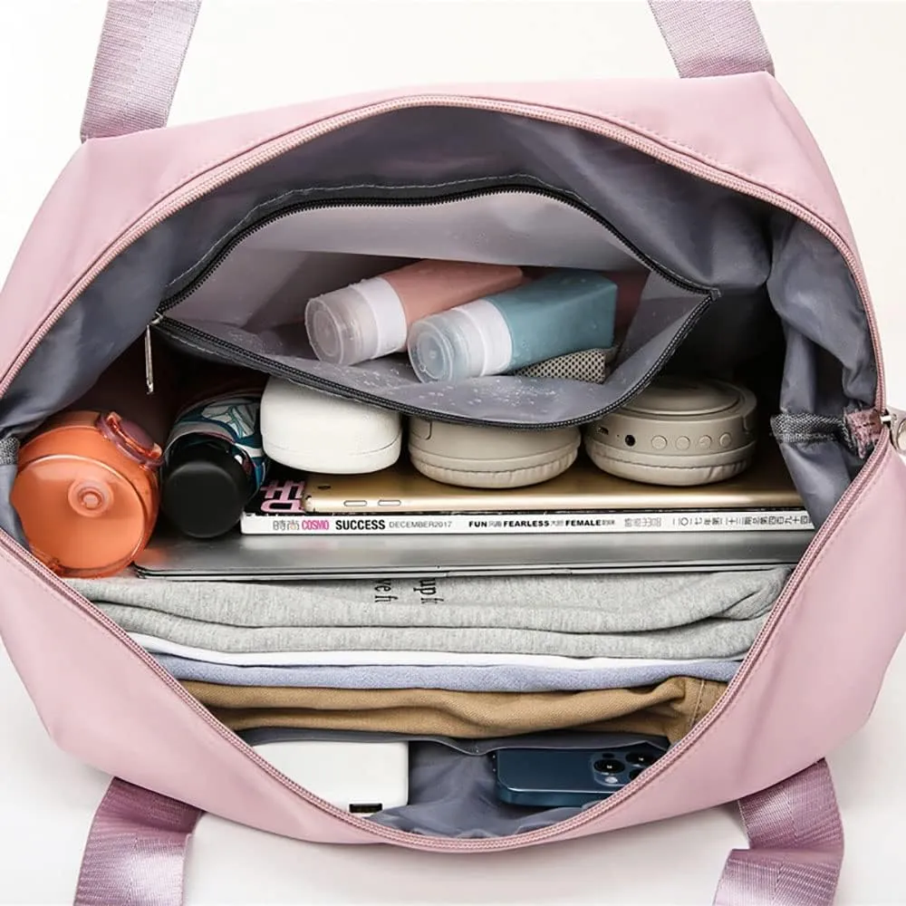 Gpmsign Travel Bag, Large Capacity Folding Travel Bag, High-capacity Double-layer Wet Separation Travelling Bag (Cherry Blossom Powder)