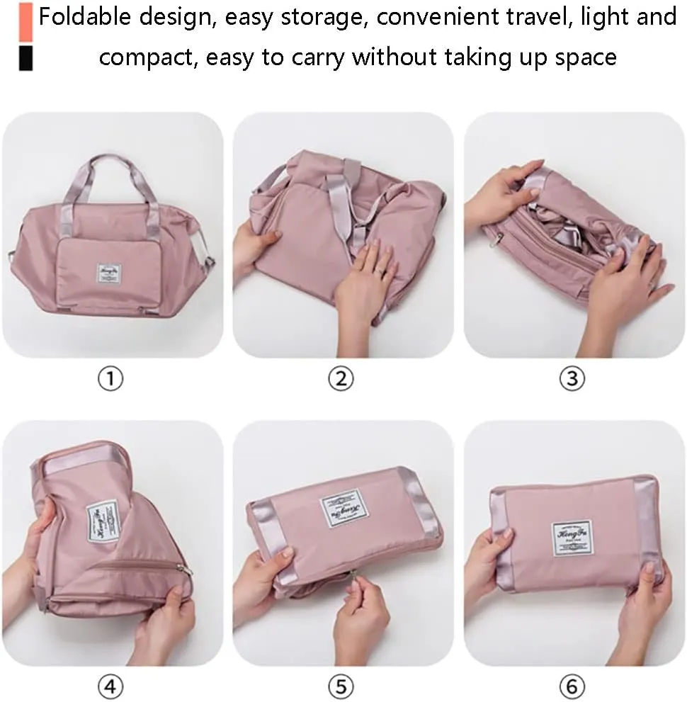 Gpmsign Travel Bag, Large Capacity Folding Travel Bag, High-capacity Double-layer Wet Separation Travelling Bag (Cherry Blossom Powder)
