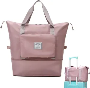 Gpmsign Travel Bag, Large Capacity Folding Travel Bag, High-capacity Double-layer Wet Separation Travelling Bag (Cherry Blossom Powder)