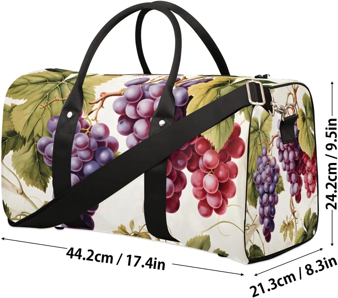 Grapes Leaves Travel Duffel Bag for Women Men Waterproof Foldable Overnight Weekender Bag Large Capacity Sports Gym Bag
