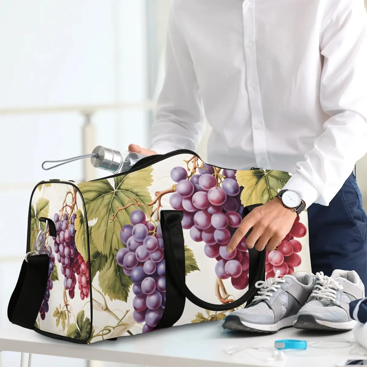 Grapes Leaves Travel Duffel Bag for Women Men Waterproof Foldable Overnight Weekender Bag Large Capacity Sports Gym Bag