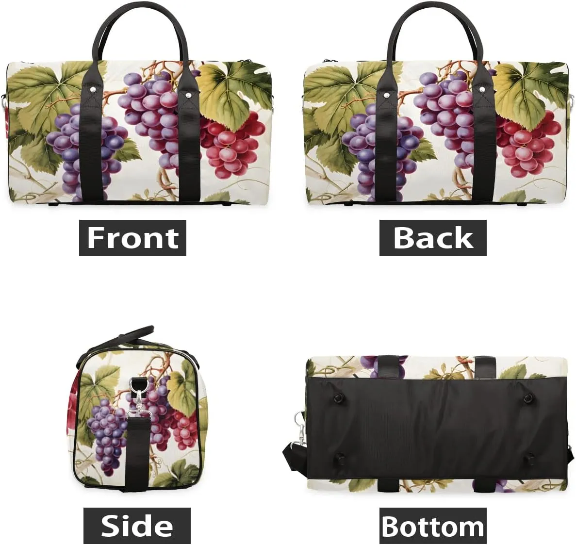 Grapes Leaves Travel Duffel Bag for Women Men Waterproof Foldable Overnight Weekender Bag Large Capacity Sports Gym Bag