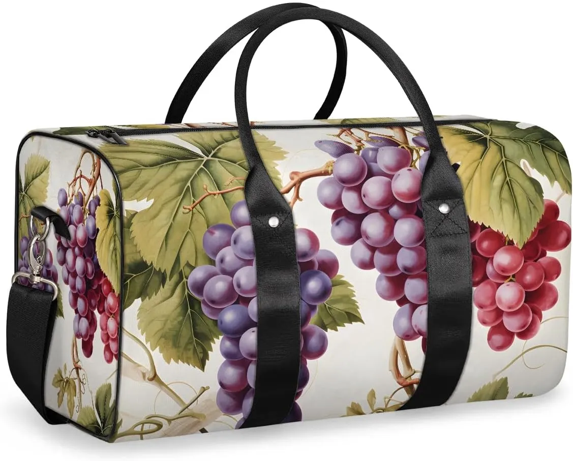 Grapes Leaves Travel Duffel Bag for Women Men Waterproof Foldable Overnight Weekender Bag Large Capacity Sports Gym Bag