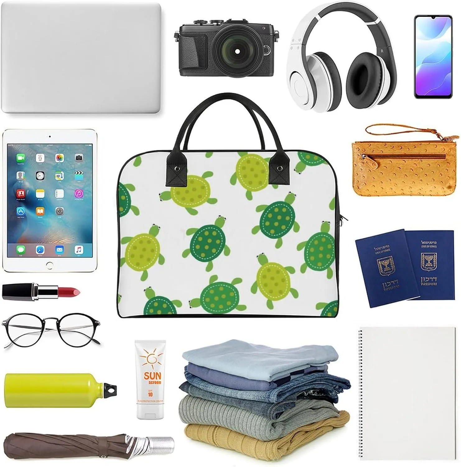 Green Boston Terrier Dogs Fashionable Large Capacity Travel Handbag Unisex