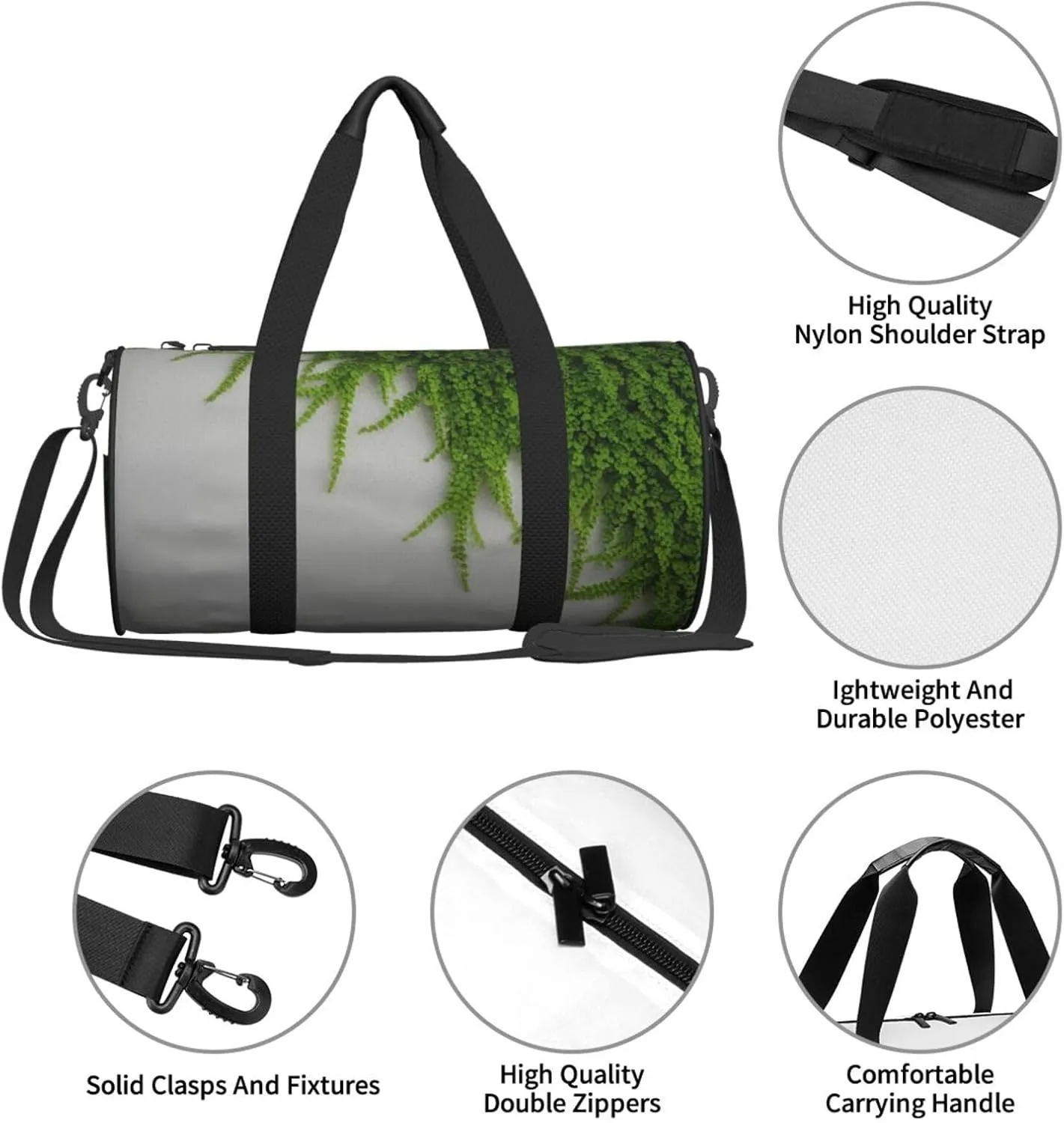 Green Leaves Wall Printed Travel Bag,Round Personal Item Storage bag,Foldie Duffel Bag for Traveling Vacation,Fitness,Sports