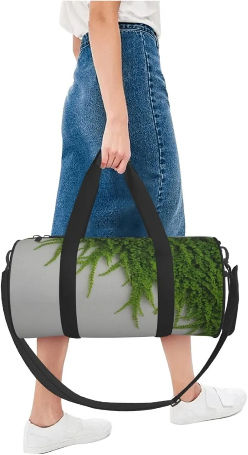 Green Leaves Wall Printed Travel Bag,Round Personal Item Storage bag,Foldie Duffel Bag for Traveling Vacation,Fitness,Sports