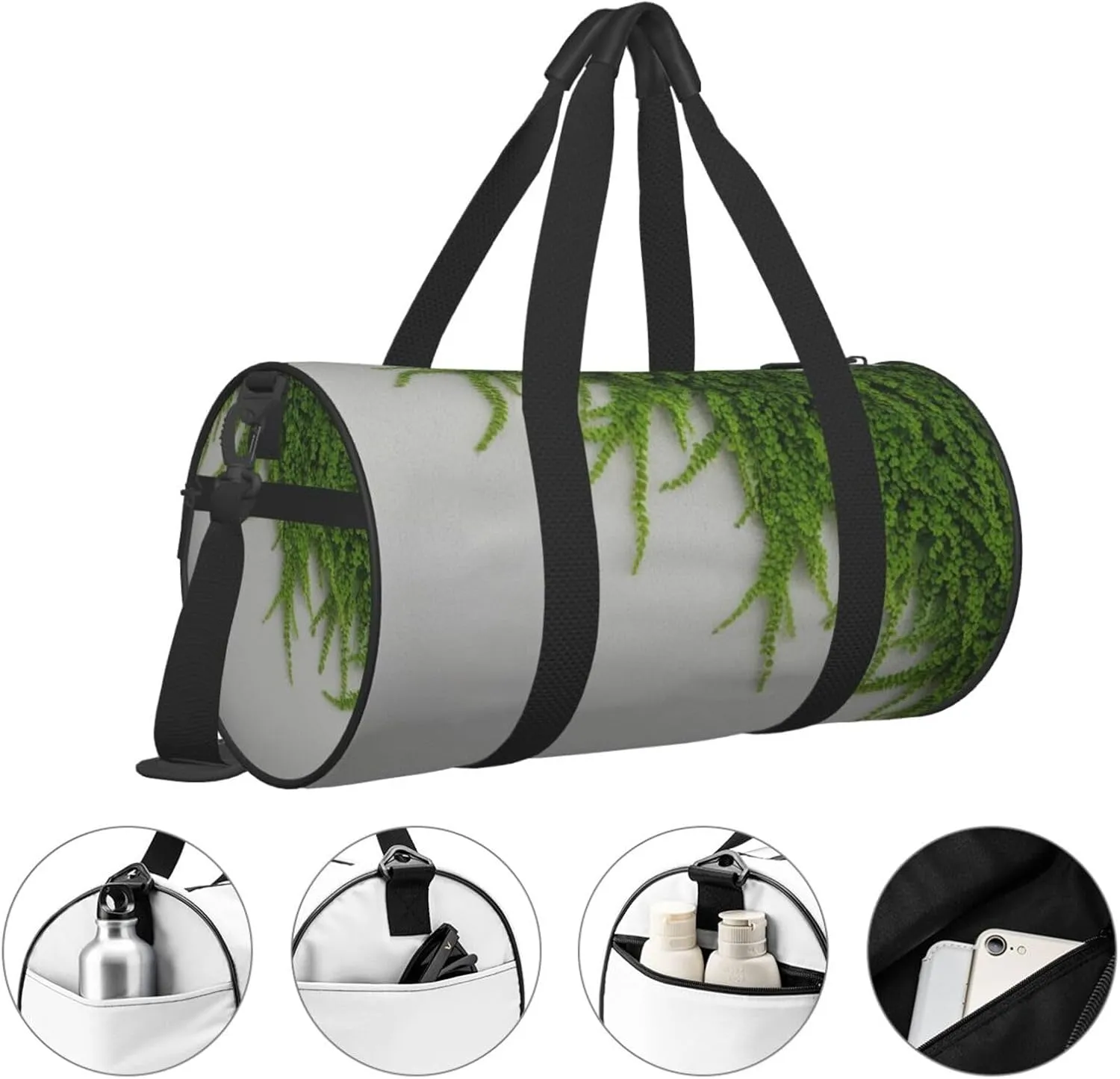 Green Leaves Wall Printed Travel Bag,Round Personal Item Storage bag,Foldie Duffel Bag for Traveling Vacation,Fitness,Sports