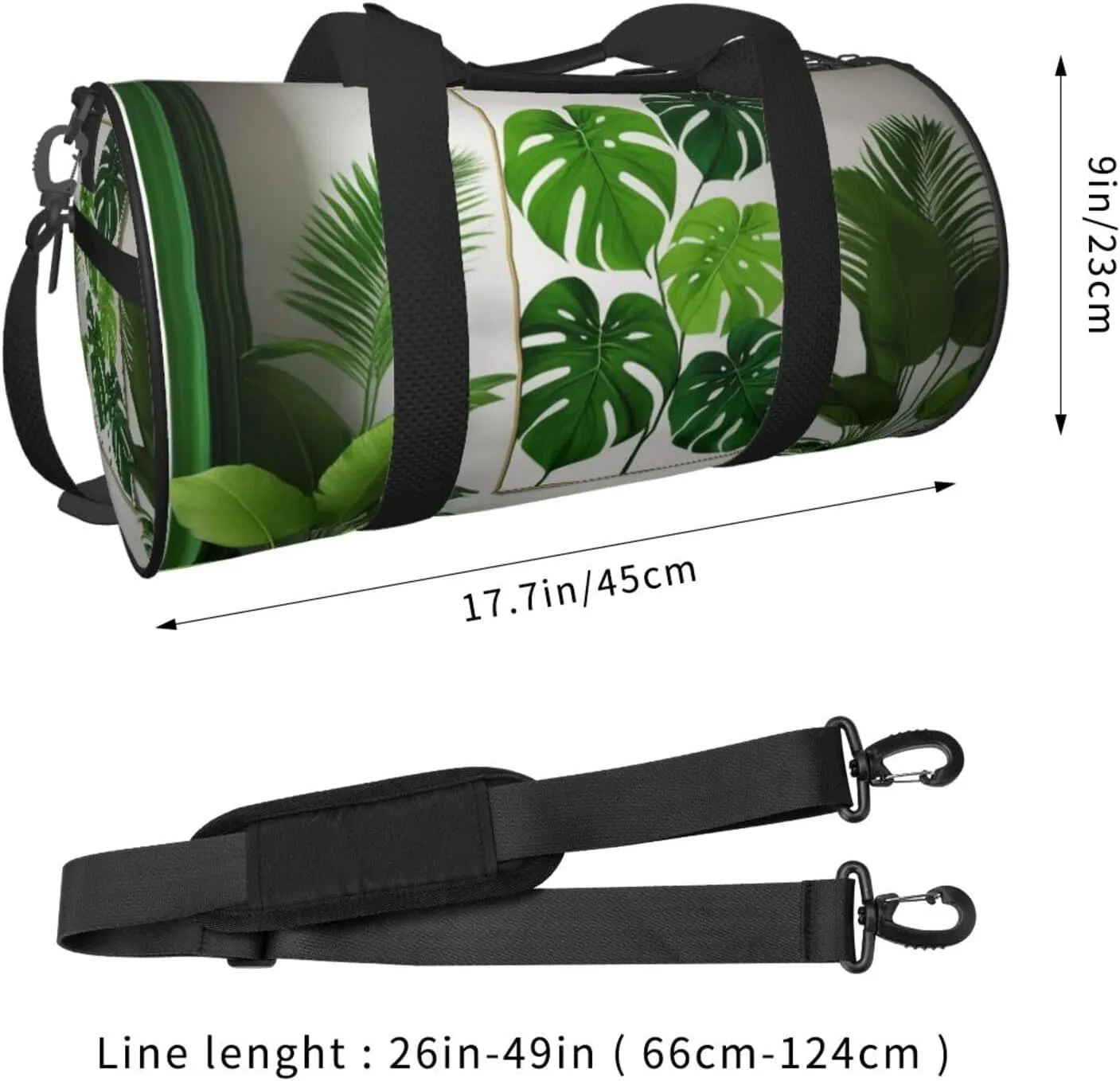 Green Tropical Jungle Plant Printed Travel Bag,Round Personal Item Storage bag,Foldie Duffel Bag for Traveling Vacation,Fitness,Sports
