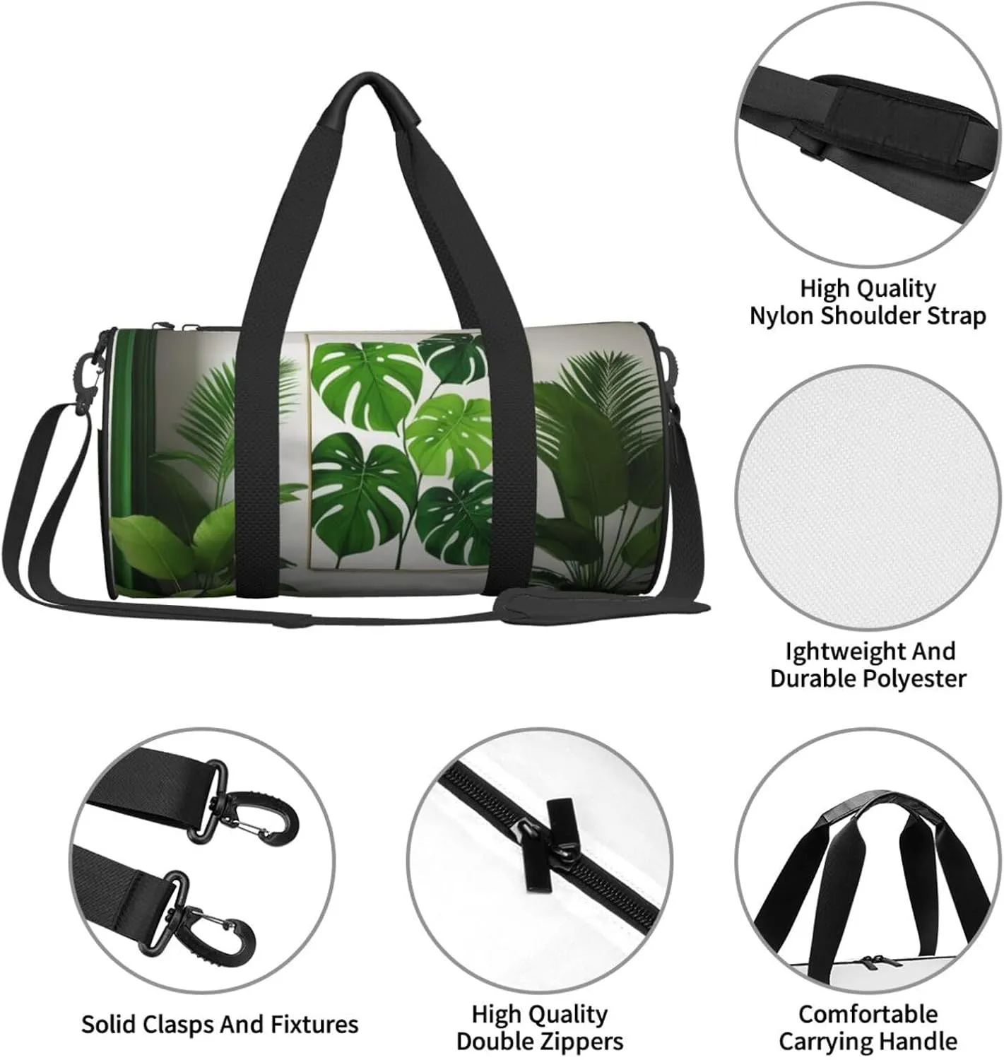 Green Tropical Jungle Plant Printed Travel Bag,Round Personal Item Storage bag,Foldie Duffel Bag for Traveling Vacation,Fitness,Sports