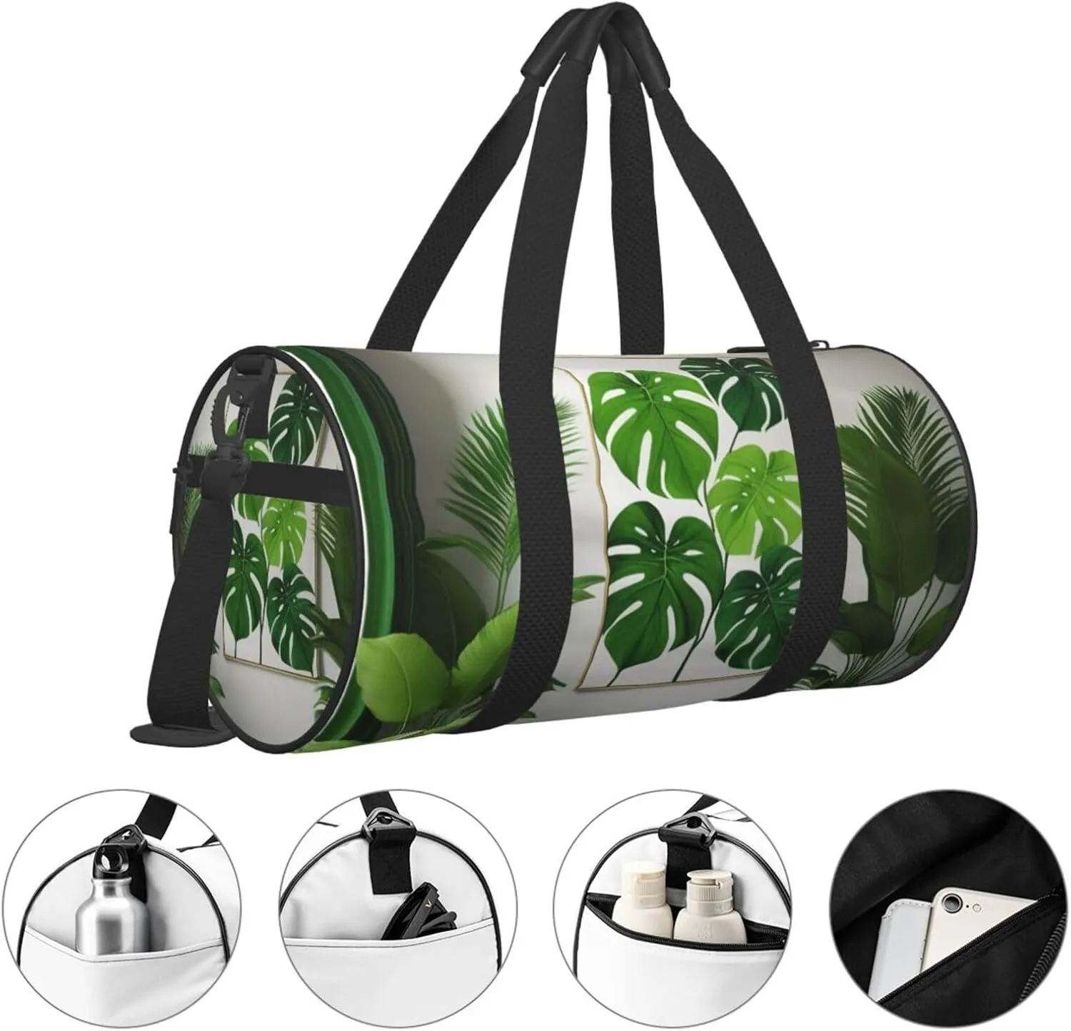 Green Tropical Jungle Plant Printed Travel Bag,Round Personal Item Storage bag,Foldie Duffel Bag for Traveling Vacation,Fitness,Sports