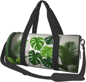 Green Tropical Jungle Plant Printed Travel Bag,Round Personal Item Storage bag,Foldie Duffel Bag for Traveling Vacation,Fitness,Sports